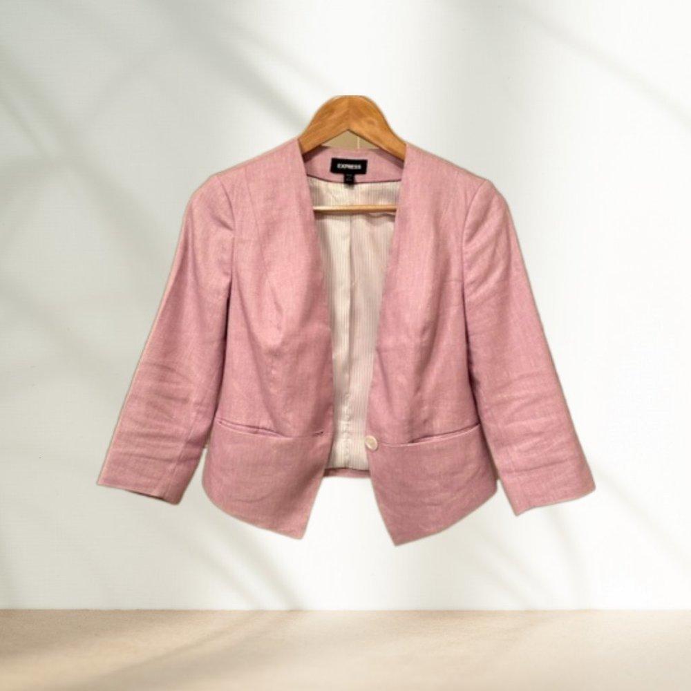 Express : Textured Notch Collar One Button Blazer, Pink